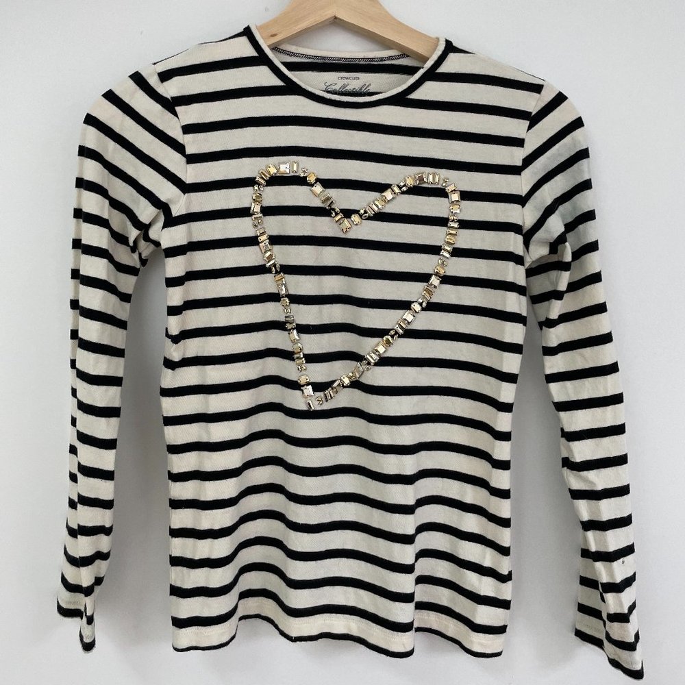 Girls Striped Gem Heart Long Sleeve